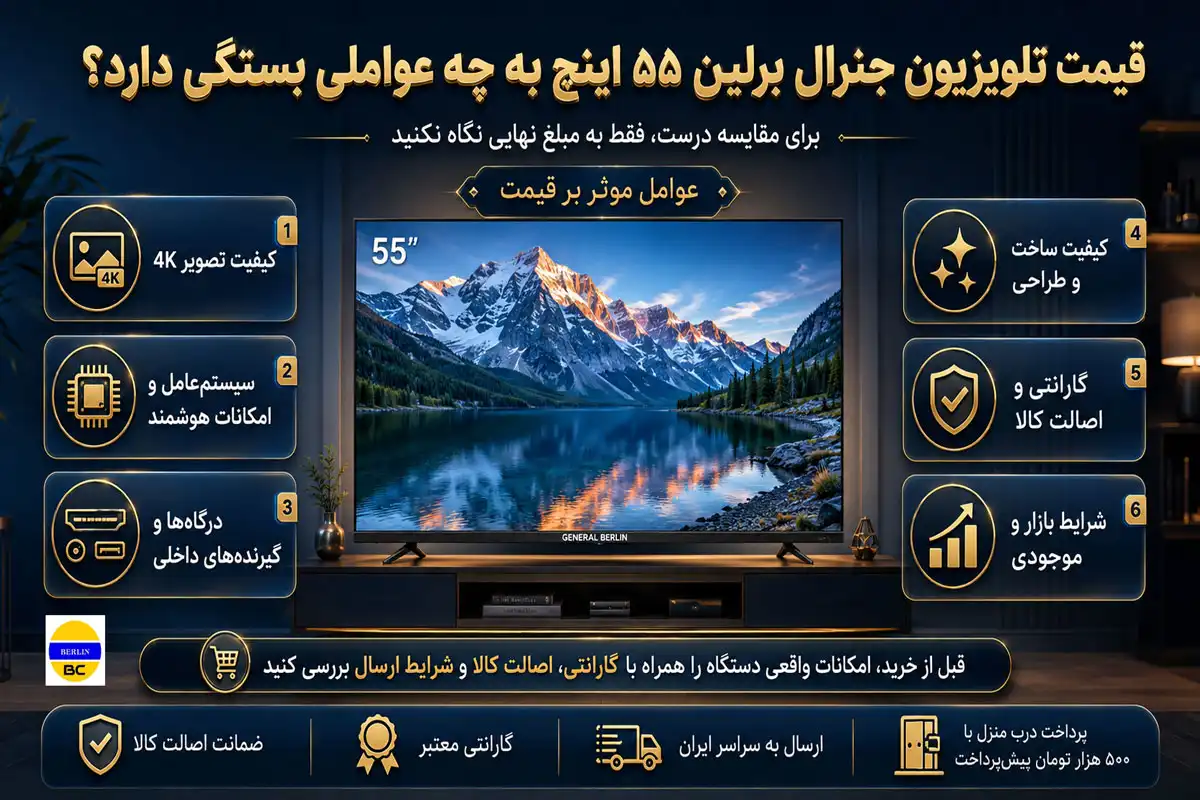 قیمت تلویزیون جنرال برلین ۵۵ اینچ به چه عواملی بستگی دارد؟