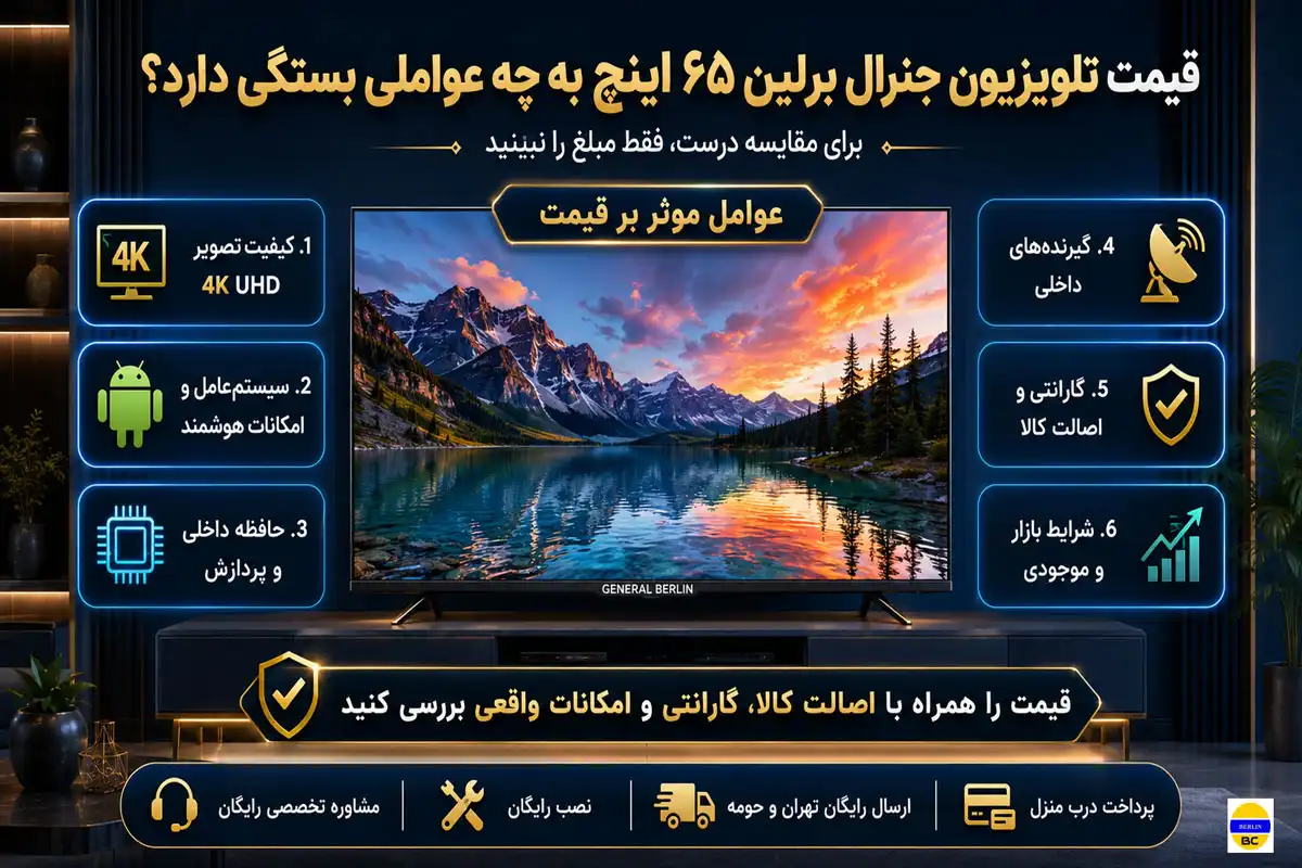 قیمت تلویزیون جنرال برلین ۶۵ اینچ به چه عواملی بستگی دارد؟