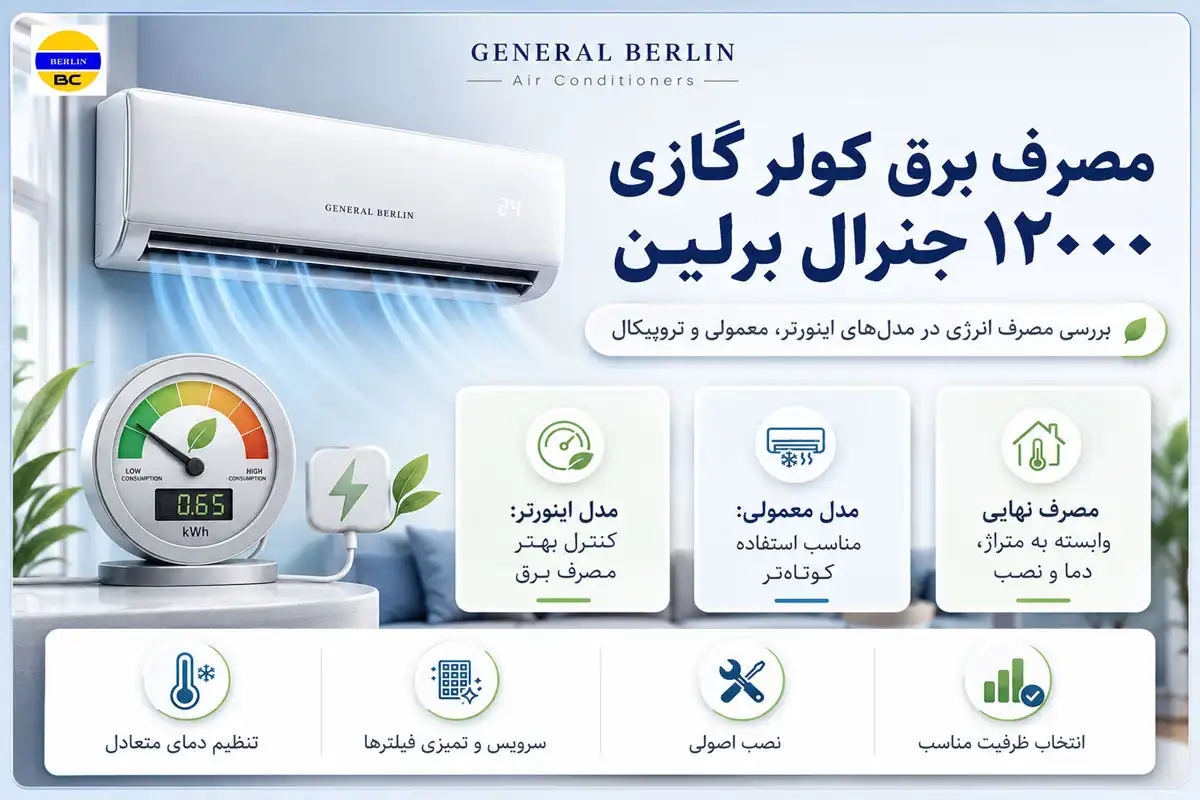 مصرف برق کولر گازی ۱۲۰۰۰ جنرال برلین