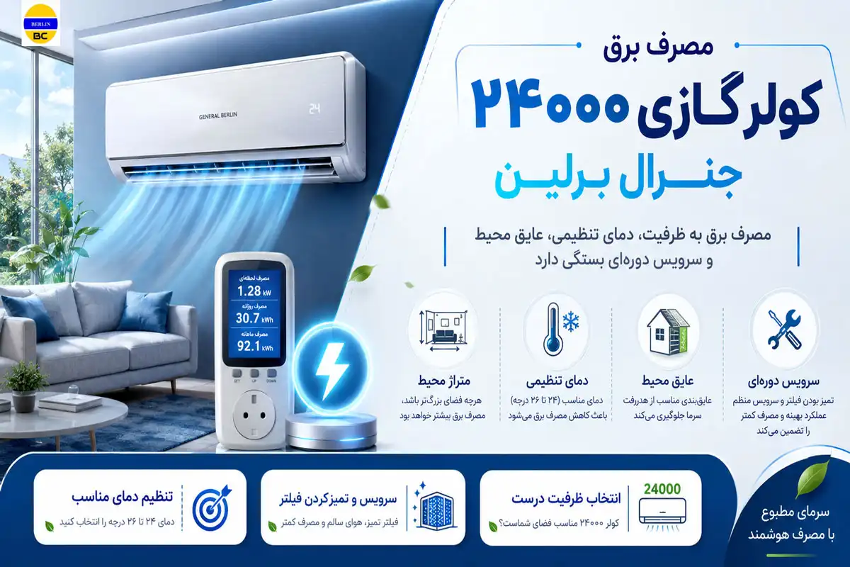مصرف برق کولر گازی ۲۴۰۰۰ جنرال برلین