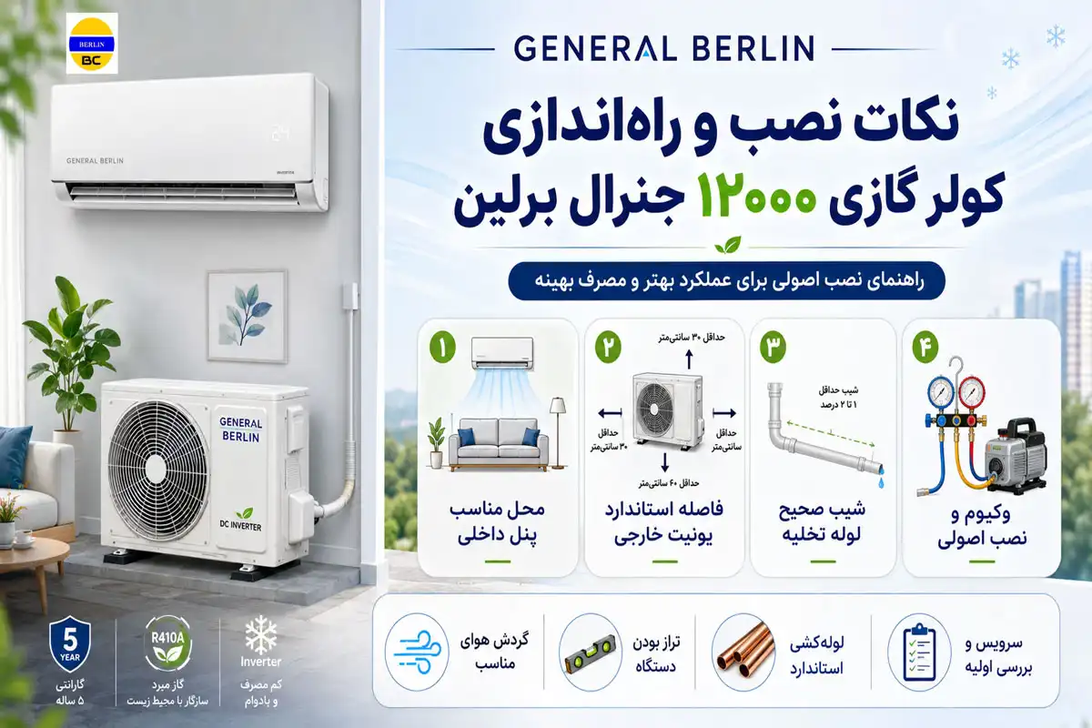 نکات نصب و راه اندازی کولر گازی ۱۲۰۰۰ جنرال برلین