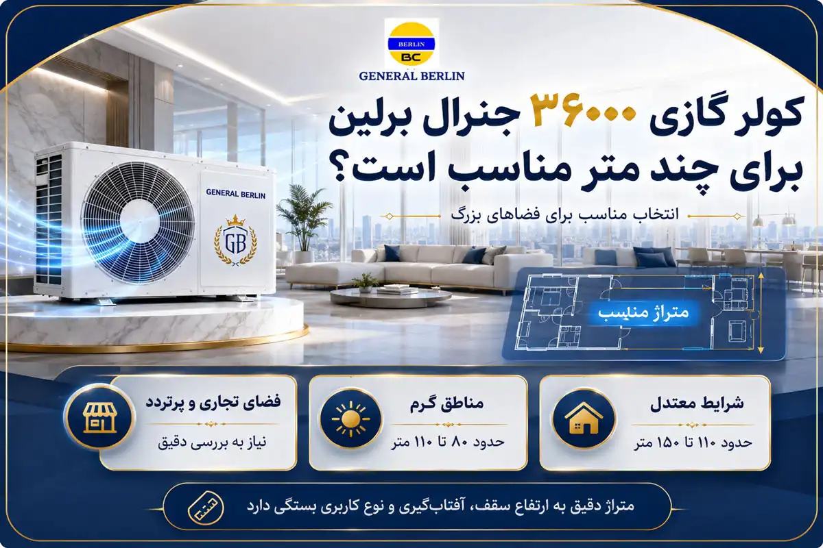 کولر گازی۳۶۰۰۰ جنرال برلین برای چند متر مناسب است؟